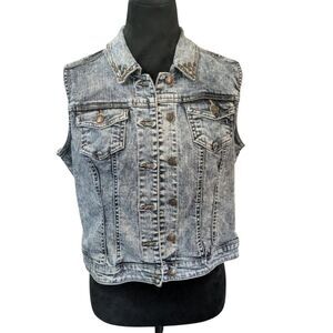 Garage Blue Denim Studded Vest L Metal Camo Punk Rock Grunge Distressed